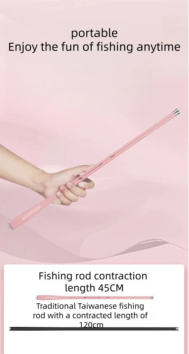 Pink Ultra Light Telescopic Fishing Rod 1.5-3 Meters Carbon Fiber Mini Handheld Fishing Rod Portable Children's Fishing Tool
