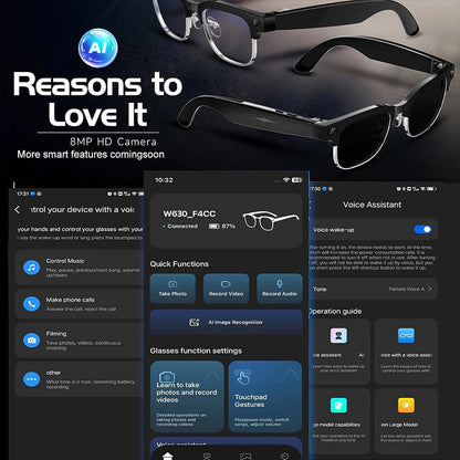 2026 New 4K HD 800W Pixel Dual-Camera Smart Glasses Men 1080P Video Recording AI Chat WIFI Transmission Translation Call Glasses