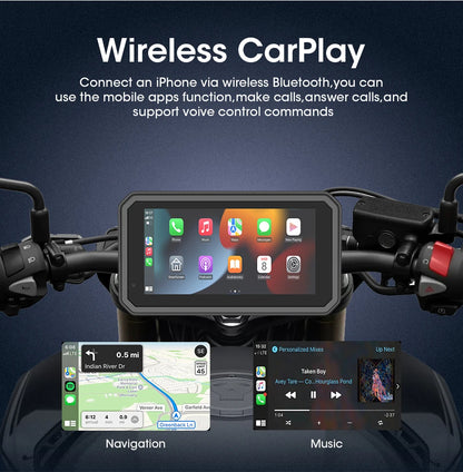 JMCQ Portable 6.25 inch Motorcycle GPS Navigation IPX7 Waterproof Wireless CarPlay Android Auto Drive Recorder Support 4K DVR