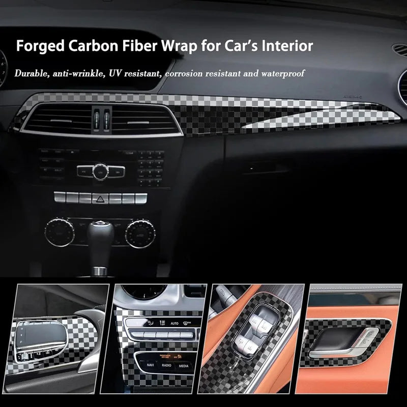 Premium PET Black Checkered Carbon Vinyl Wrap Roll Air Release Self Adhesive Decal Automotive Car Wrapping Foil