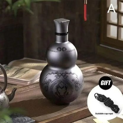Portable Wukong Gourd Water Bottle – 500ml 304 Stainless Steel Insulated Cup, Black Game Role-Playing Decoration