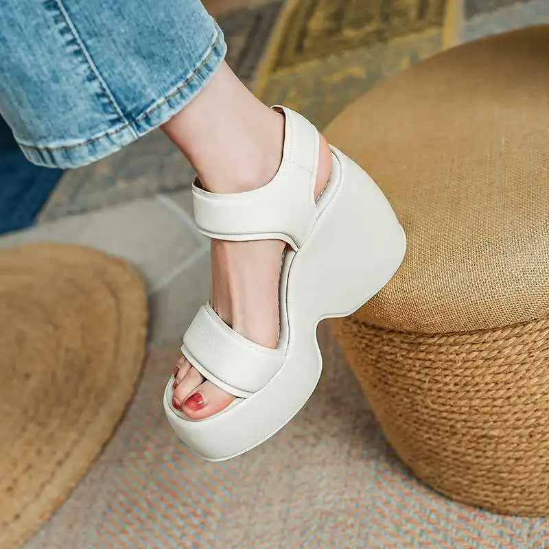 Krazing Pot 2026 Comfort Sheepskin Superstar High Thick Bottom Summer Shoes Casual Slingback Luxury Brand Platform Women Sandals