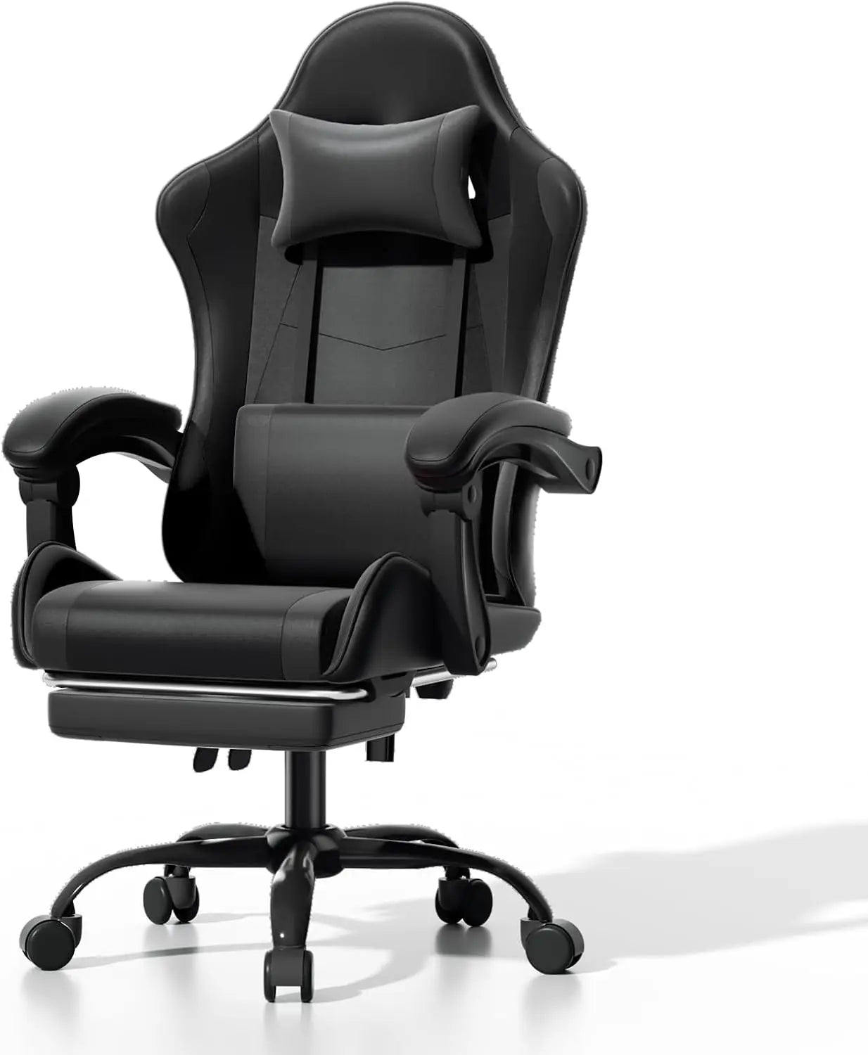 Gaming Chair, Ergonomic Gaming Chair with Footrest & Headrest Lumbar Support, Height Adjustable Swivel Compute