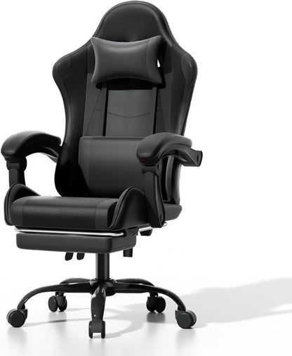 Gaming Chair, Ergonomic Gaming Chair with Footrest & Headrest Lumbar Support, Height Adjustable Swivel Compute