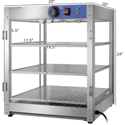 NEW 3-Tier Food Warmer, 800W Commercial Food Warmer Display Electric Countertop Food Pizza Warmer with LED Lighting -Hot Sale
