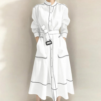 ZANZEA Fashion Long Shirt Dresses Women Elegant Streetwear Office Lady Midi Vestidos Belted Casual Autumn Long Sleeve Party Robe