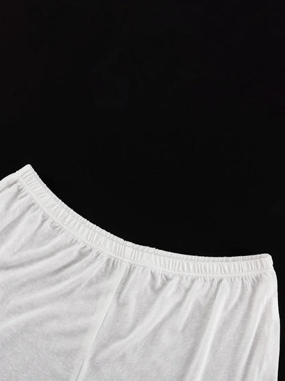 Marthaqiqi Loose Ladies Sleepwear 2 Piece Set Spaghetti Strap Pajamas Tank Tops Nightgowns Shorts Causal Female Nightwear Suits