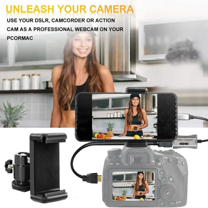 HDMI Adapter 4K Video Capture Card DSLR Video Camera Transmission Mobile Phone Screen Monitor Set for Vlog Youtuber Filmmaker