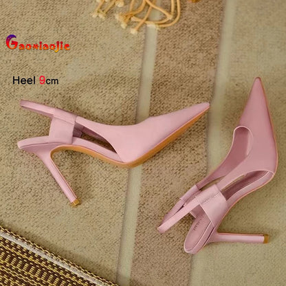 2025 New Fairy Pink Womens High Heel Sandals Pointed Toe Shallow Mouth Soft Leather Heels Ladies Fashion Banquet Versatile Shoes