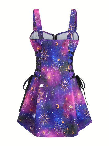 European and American trend oversized ladies slimming shoulder strap zipper full print skull pattern dress