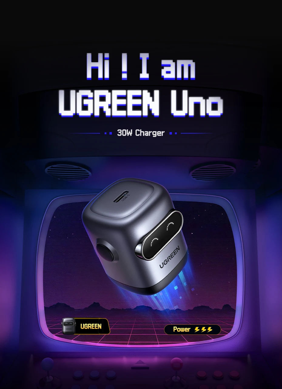 【US Plug】UGREEN Robot Design 30W GaN Charger QC4.0 3.0 PPS PD3.0 Fast Charger For iPhone 16 15 14 Pro Samsung Xiaomi iPad Air