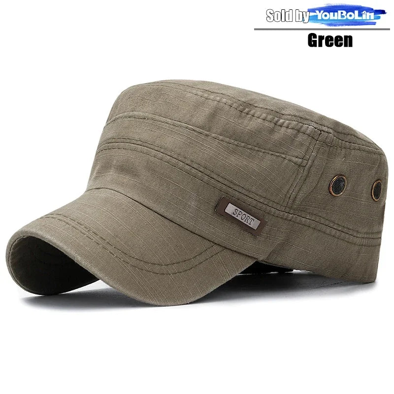 Cotton Perforated Breathable Military Academy Cadet Flat Cap Sun Hat Trucker Caps Dad Hats