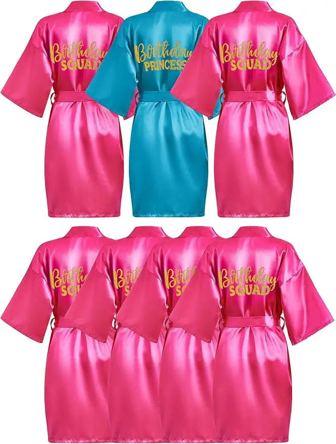 7 Pcs Birthday Squad Robe Birthday Princess Robe Spa Party Supplies Unicorn Slumber Pajamas for Girls