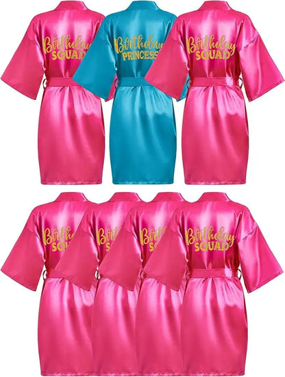 7 Pcs Birthday Squad Robe Birthday Princess Robe Spa Party Supplies Unicorn Slumber Pajamas for Girls