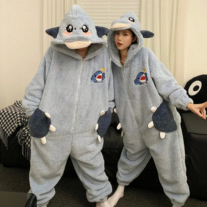 Kigurumi Adults Winter Sleepwear Women Men Pajamas Animal Onesie Thicken Couples Pijamas Cartoon Night Wears For Women Homewear
