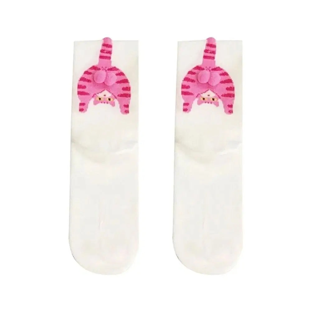 Cartoon Cat Egg Socks Soft Breathable Cute Mid Tube Cotton Socks 3D Cat Egg Balls Unique Design Trendy Funny