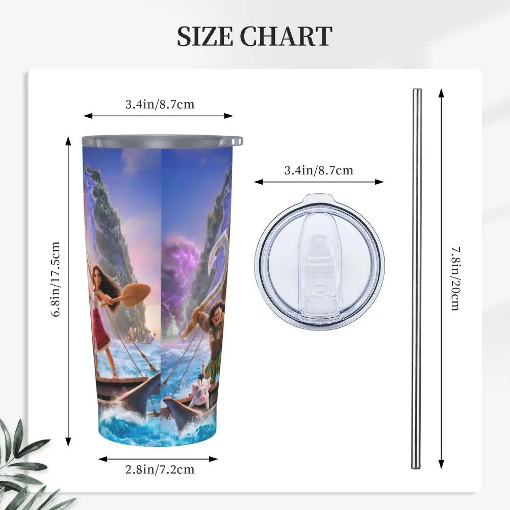 Moana and Pua Cartoon Movie Insulated Tumbler with Straws Stainless Steel Coffee Mugs Double Wall Car Bottle Cups 20oz