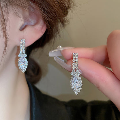 Water Droplets U-shaped Necklace Drop Earrings Two Piece Set Fashion Necklaces Inlaid Rhinestone Jewelry Sets Wedding Gift