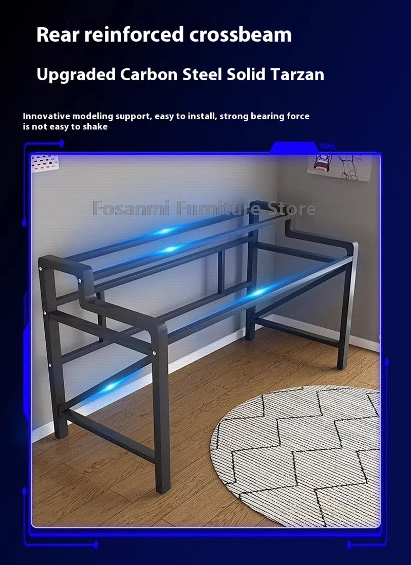 Wide Desktop Office Desk with Storage Shelf Modern Steel Frame Table for Bedroom Study Durable Computer Desks for Gaming Writing