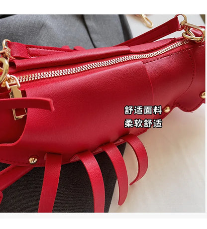Young Girls Lobster Shape Crossbody Bag Solid Color Pu Leather Handbag Cute Creative Funny Bag Casual Toy Cross Body Phone Bag