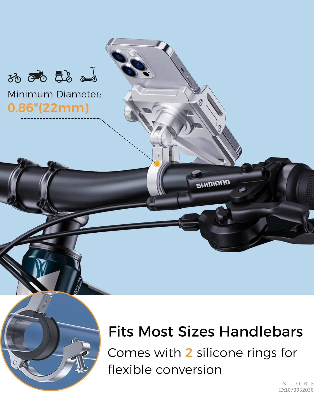 Aluminum Mobile Phone Holder for Motorcycle, Handlebar Bike Phone Mount,Suitable for Cycling, Mountain and Off-road