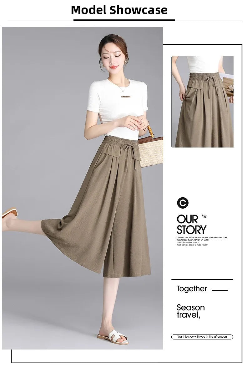 High Waist Wide Leg Seven-Foot Pants Women's Summer 2026 New Style Loose Comfortable Casual Trousers Skirt Pants