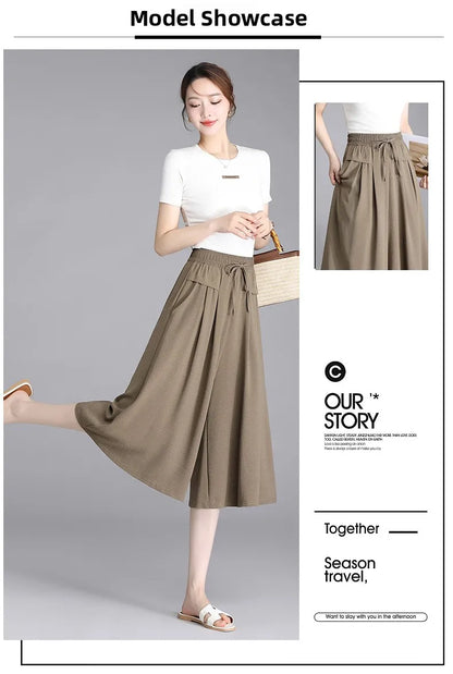 High Waist Wide Leg Seven-Foot Pants Women's Summer 2026 New Style Loose Comfortable Casual Trousers Skirt Pants