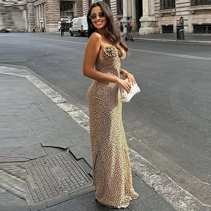 HXAO Polka Dot Slip Dress Womens Dresses Summer 2025 Evening Dresses Floral Boho Maxi Dress V-Neck Sleeveless Backless Vestidos