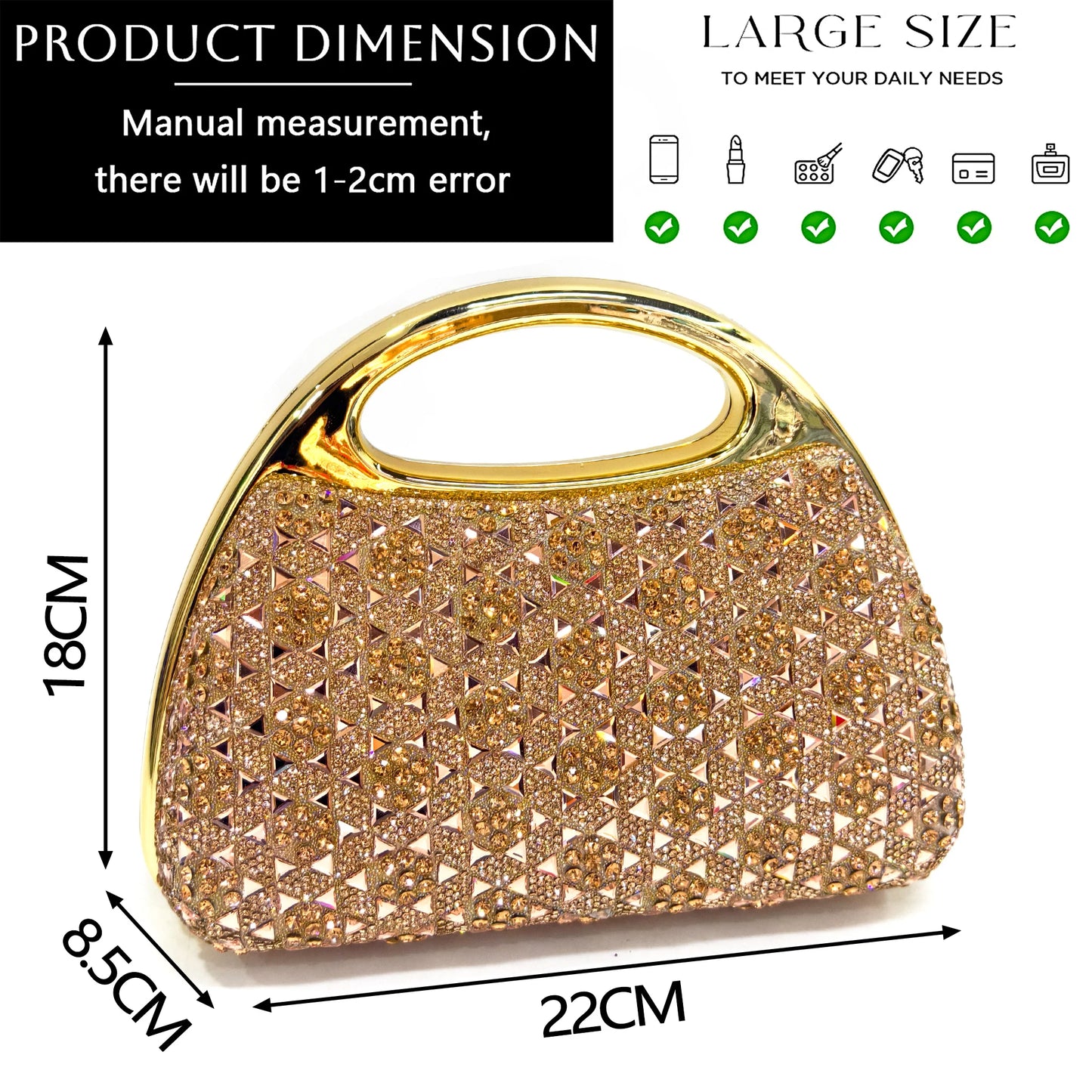Venus Chan 2026 Women’s Italian Gold High Heels with Rhinestone Detail & Matching Bag Set - Stylish Pointed Toe Design