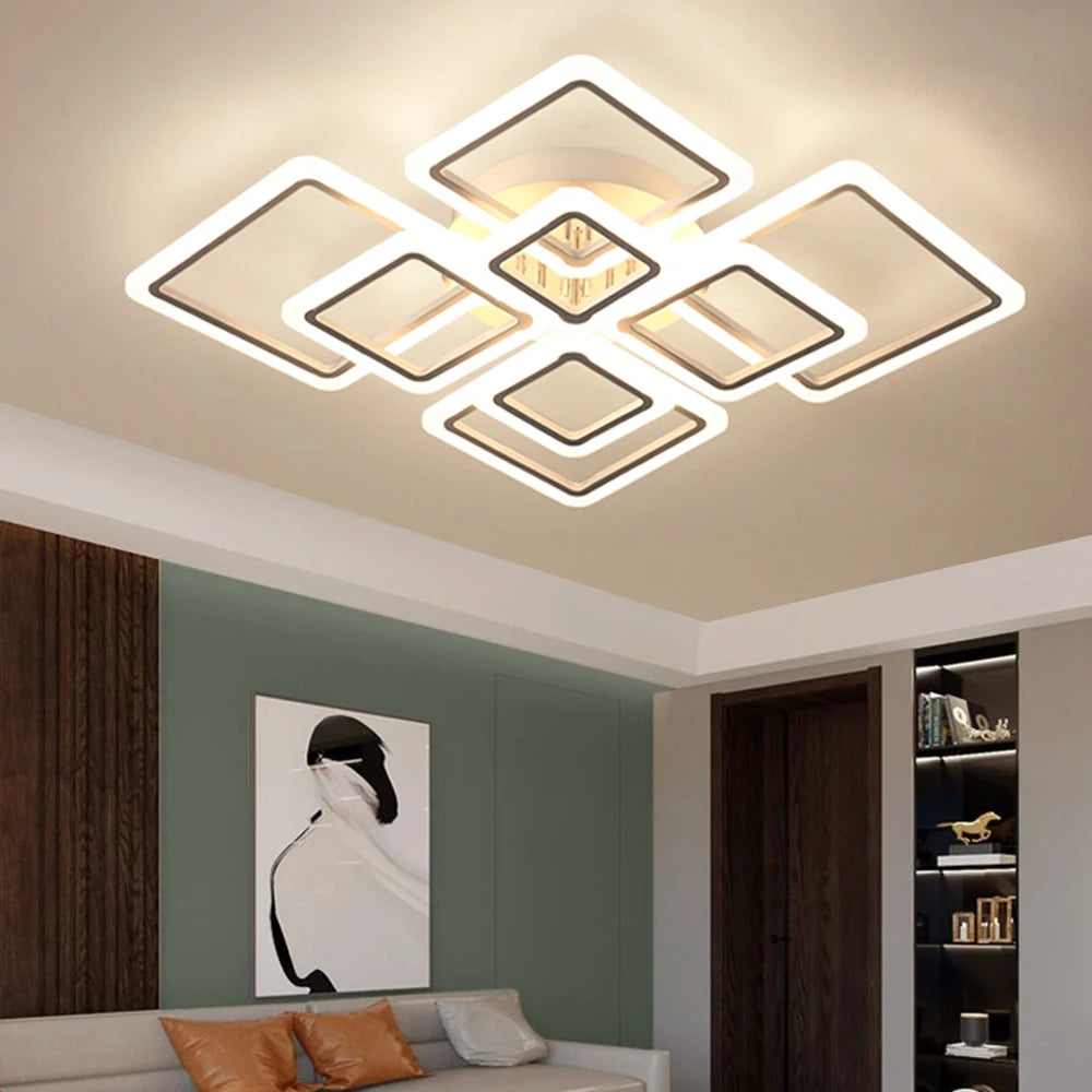 Simple Ceiling Chandelier Square with Remote Control Dimmable Modern Ceiling Lights Smart LED Lighting Fixture Study Living Room