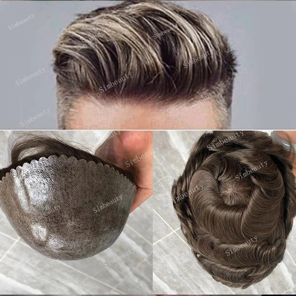 Super Micro Skin Grey 1B65 1B40 Human Hair Toupee Natural Hairline Hair Loss Solution Durable Black White Prosthes Replacement S