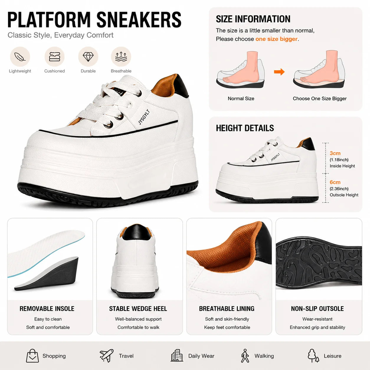 Fujin Hidden Heel Shoes High Platform shoes 9cm 3 inch comfortable sneakers for women Vulcanized Shoes Chunky Wedge Casual Shoes