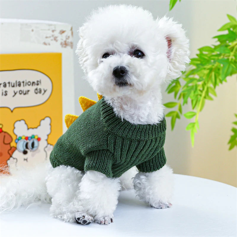 Halloween Party Pet Dog Clothes Dinosaur Shaped Dark Green Lovely Sweaters Cat Outfits Warm Knitted Cosplay York Kitten Clothing