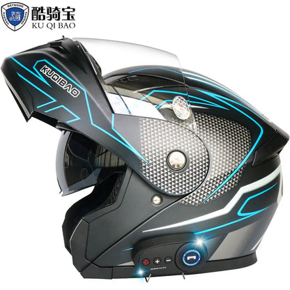 KUQIBAO motorcycle bluetooth helmet double lens uncovered motorcycle helmet with FM large capacity 1200mAh flip helmet