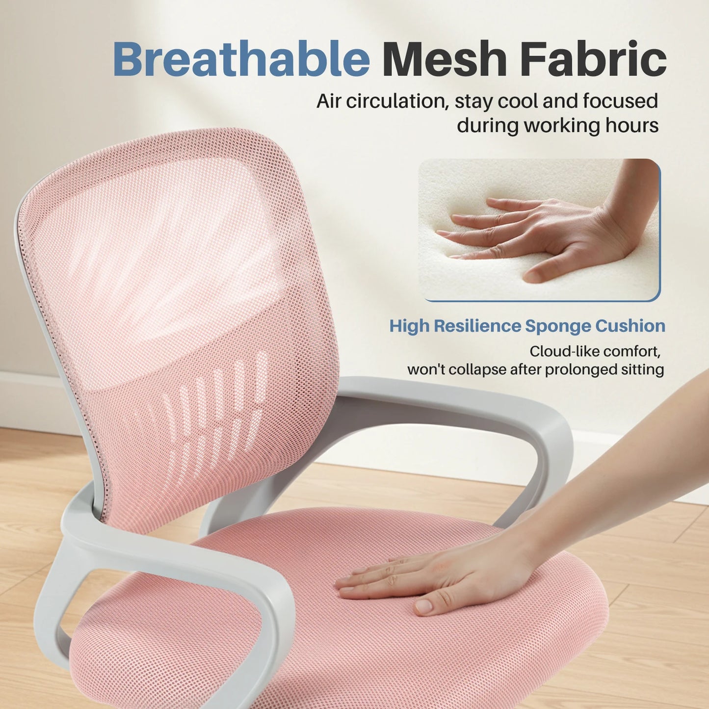 MCQ Fixed Armrest Office Desk Chair Ergonomic Mid Back with Lumbar Support Height Adjustable 360° Swivel Computer Gaming Chair