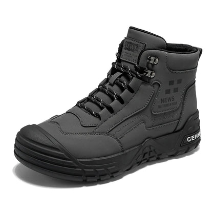 Original Black Leather Ankle Boots For Men Outdoor Non-slip Work Boots Men's Motorcycle Boots Platform High Top Bikers Shoes Man
