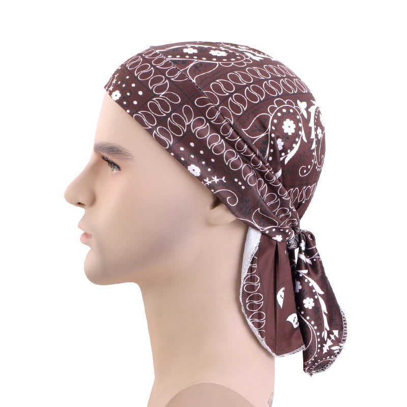 New Paisley Print Hip Hop Turban Cap Elastic Head Wraps Breathable Casual Durags Candy Color Durag Unisex Bandana Pirate Hats