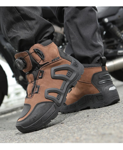 Motorcycle Riding Boots Waterproof Cowhide Leather Breathable Anti-Slip Wear-Resistant Touring Moto Shoes for Men Women