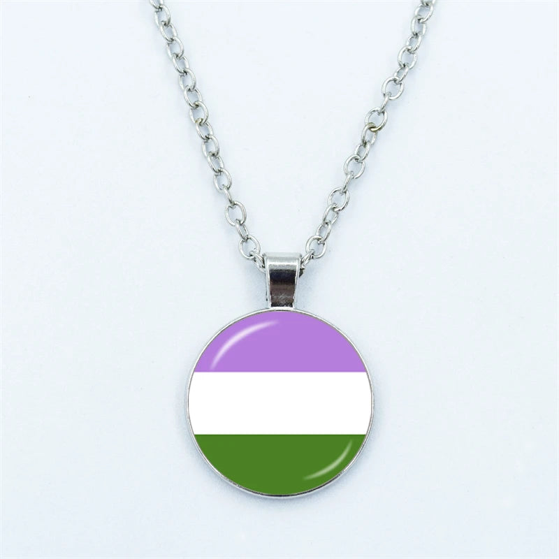 Rainbow Necklace LGBT Lesbian Gay Pride Rainbow Friendly Print Art Pattern Glass Cabochon Pendant Couple Chain Necklace Gift