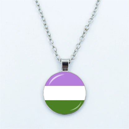 Rainbow Necklace LGBT Lesbian Gay Pride Rainbow Friendly Print Art Pattern Glass Cabochon Pendant Couple Chain Necklace Gift