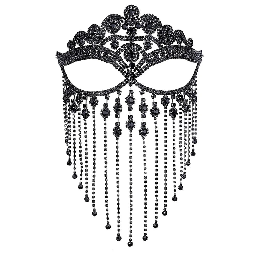 Charms Sexy Rhinestone Tassel Masquerade Face Jewelry For Women Facial Accessories Banquet Party Mask Full Face Chain Decoration