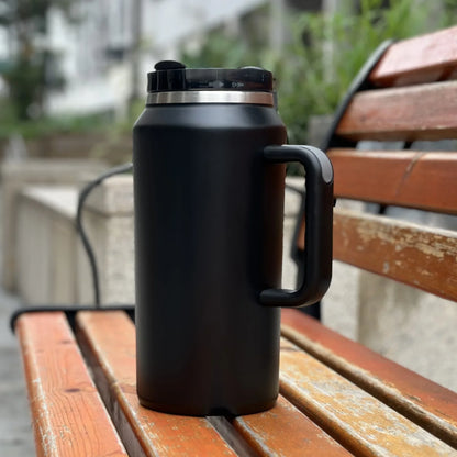 New 64OZ Handle Cup Double-layer Thermos Cup 304 Handle Car Water Cup with Straw for Hot and Cold Drinks, Camping and Sports