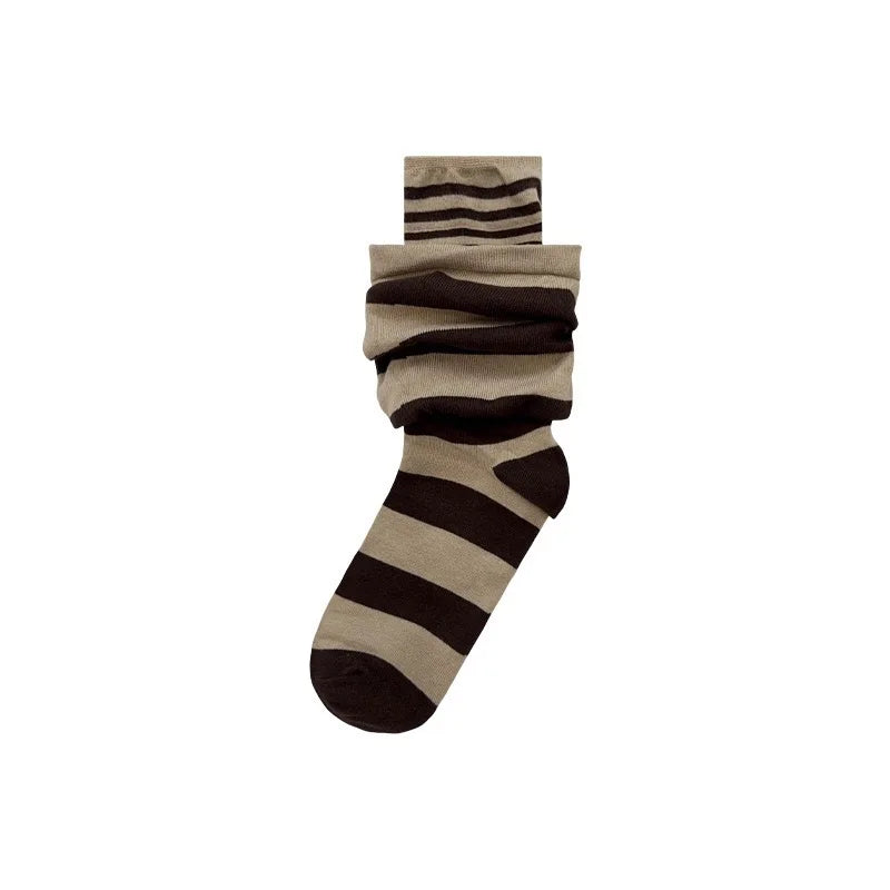 New Athletic Crew Dress Autumn Winter Sock Women Striped Versatile Pile Ankela Vertical Striped mid-calf New Trendy B8W167