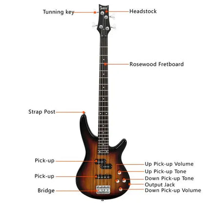 24 Frets Rosewood Fingerboard GIB Electric Bass Guitar Full Size 4 String Sunset Color