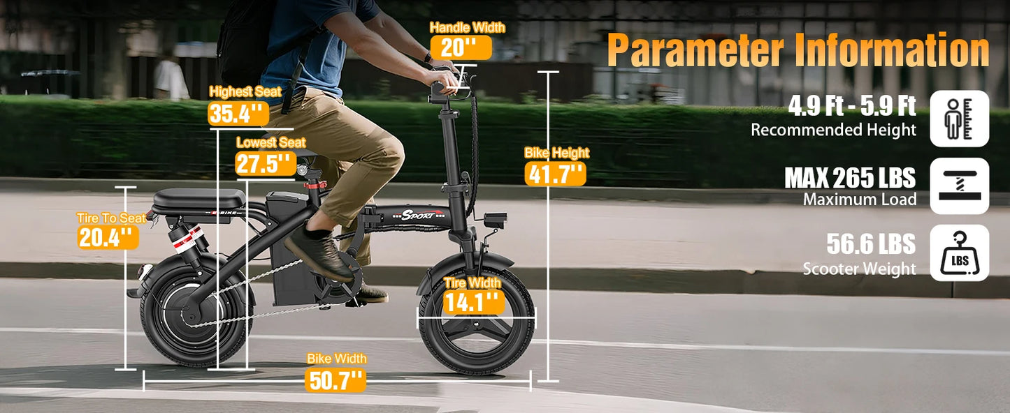 Electric Bike for Adults Teens, 1200W Peak Motor, 25MPH Folding E-Bike, 480/720Wh Battery, 40 Miles Range, Advanced 6 Shock