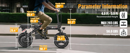 Electric Bike for Adults Teens, 1200W Peak Motor, 25MPH Folding E-Bike, 480/720Wh Battery, 40 Miles Range, Advanced 6 Shock