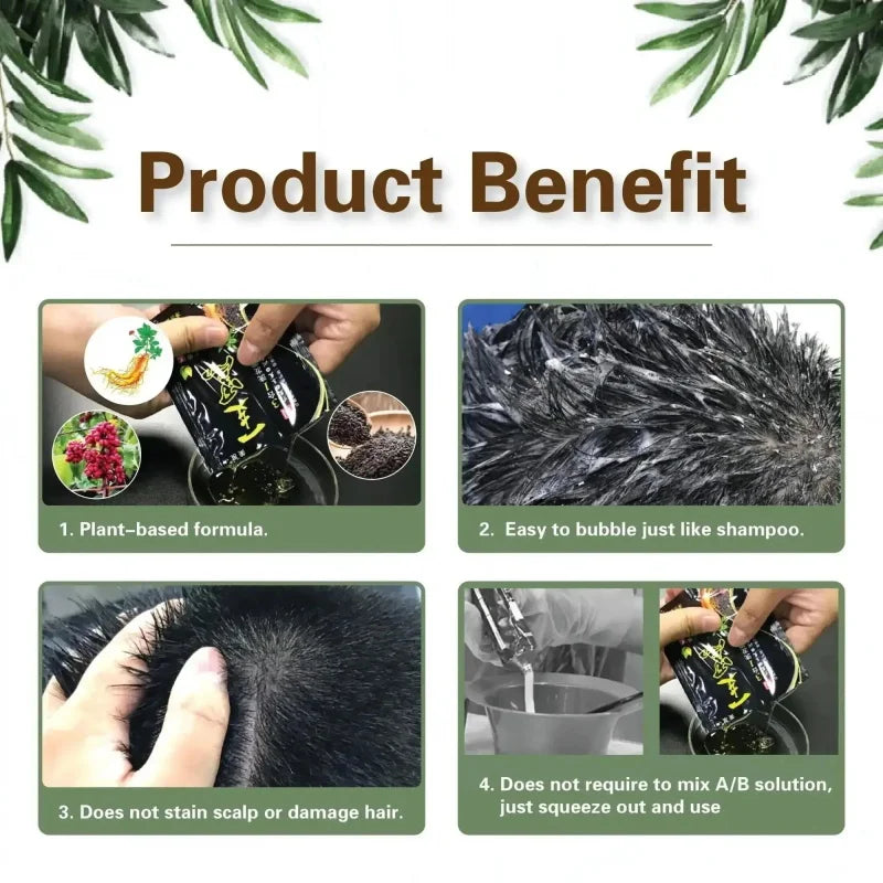 Natural Herbal Hair Dye Shampoo 3 in 1 Hair Color Shampoo Non-irritating Lasting Repair Nourish Gray White Hair Care Women Men