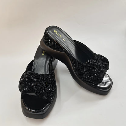 New Trendy Mid-heel Women's Sequins Slippers Outdoor Casual Slippers, High Quality Lady Party Shoes Elegant Shoes F5-1112-2