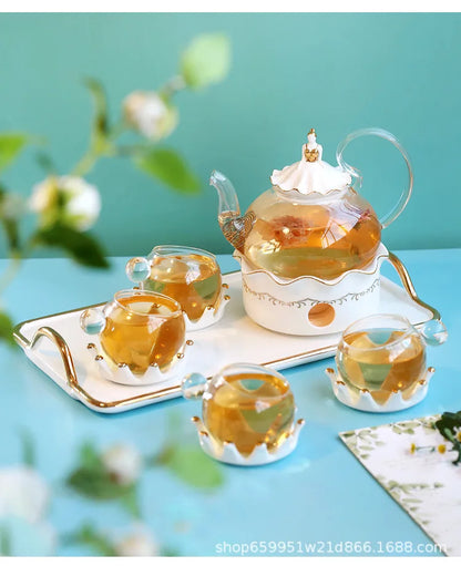 Nordic Afternoon Tea Set Flower Tea Cup Set Boiled Fruit Teapot Candle Heated Teapot Home Gifr