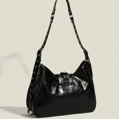SHELKSBAG Motorcycle Cool Girl Vintage Leather Shoulder Message Bag Large Capacity Crossbody New Women's Bags Grunge Y2K